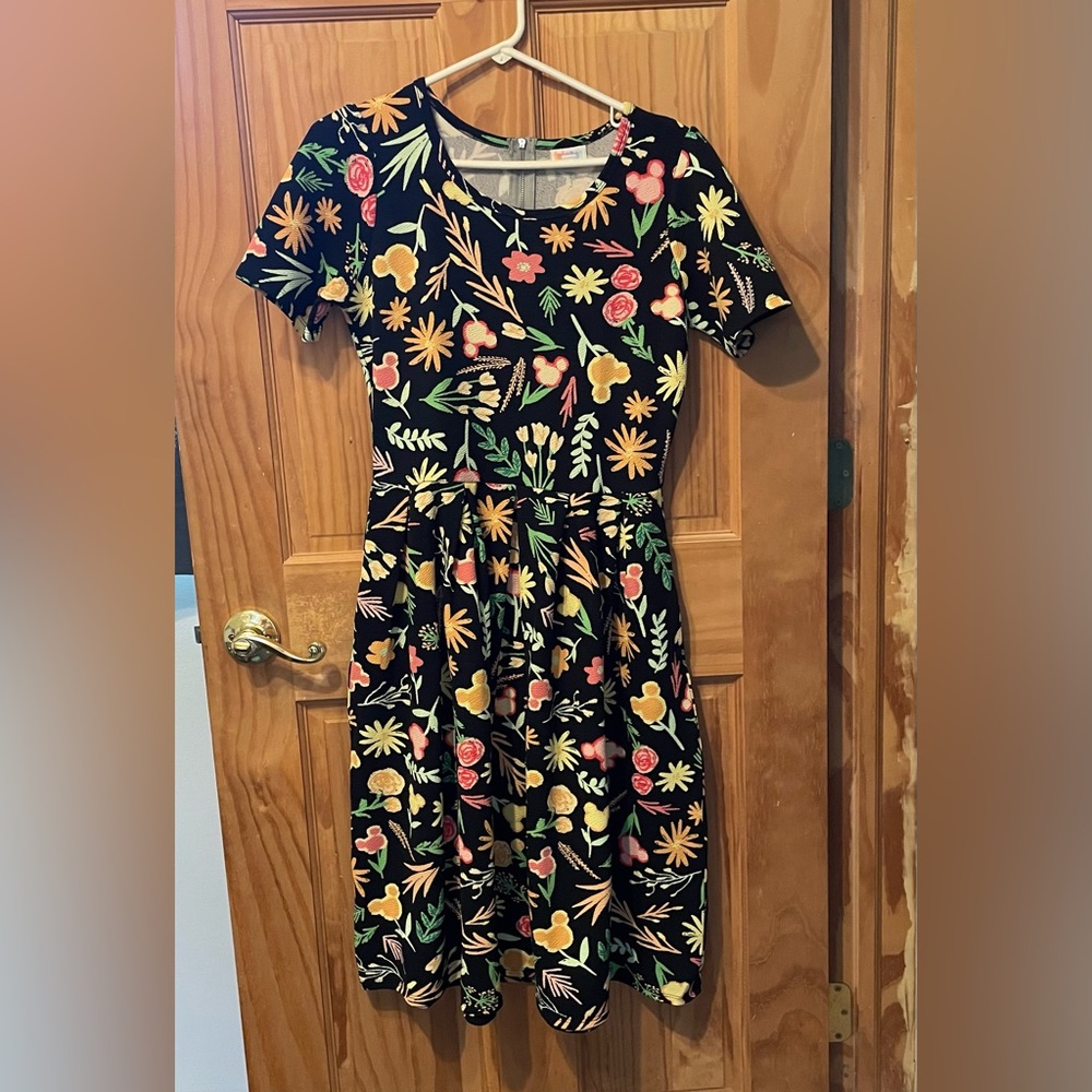 Lularoe Disney Mickey Mouse Floral Amelia Dress Large